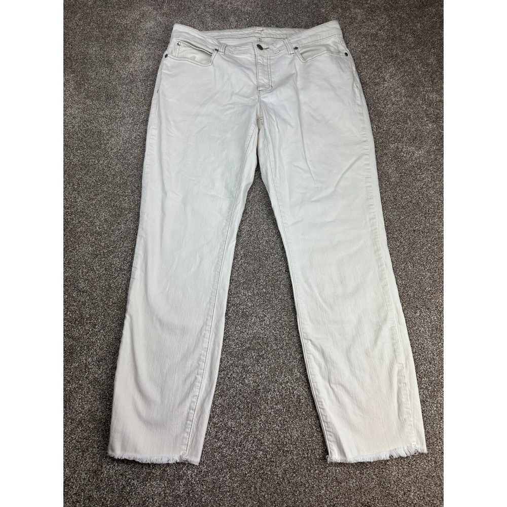 EILEEN FISHER Organic Cotton White Denim Jeans Women's Size 12 Straight Raw Hem